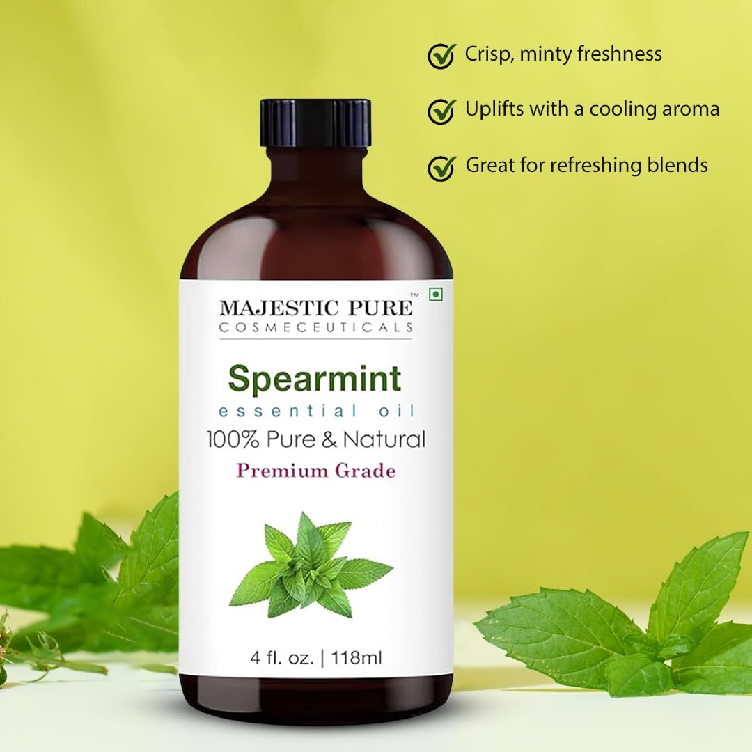 Majestic Pure Spearmint Bio-Öl – 100 % reines und natürliches ätherisches Öl mit Glaspipette, 118 ml, ideal für Diffuser, Aromatherapie, Seifen- und Kerzenherstellung