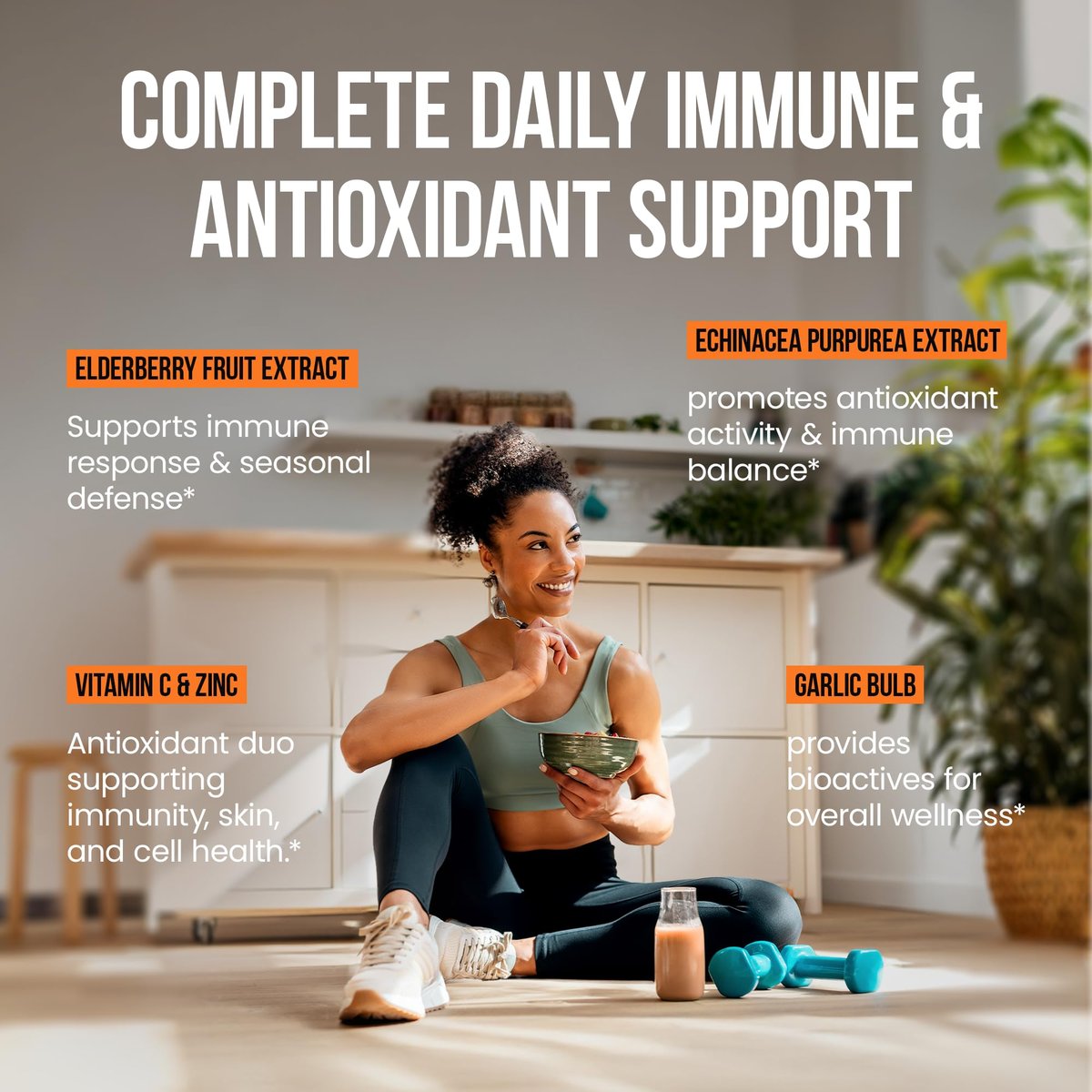 VitaRaw Immunsystem Unterstützung Vitamine – Holunder mit Zink, Vitamin C und Knoblauch für Erwachsene – Sambucus Schwarzer Holunder Kapseln & Echinacea Immunität Erneuerung Komplex