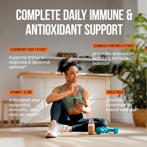 VitaRaw Immunsystem Unterstützung Vitamine – Holunder mit Zink, Vitamin C und Knoblauch für Erwachsene – Sambucus Schwarzer Holunder Kapseln & Echinacea Immunität Erneuerung Komplex