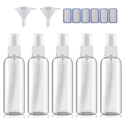 DreiWasser Kleine Sprühflasche für ätherische Öle, Parfüms und Kosmetik, Klare leere Plastikflasche für Reisen, Reinigung, Gartenarbeit, Hautpflege (5 x 100 ml)