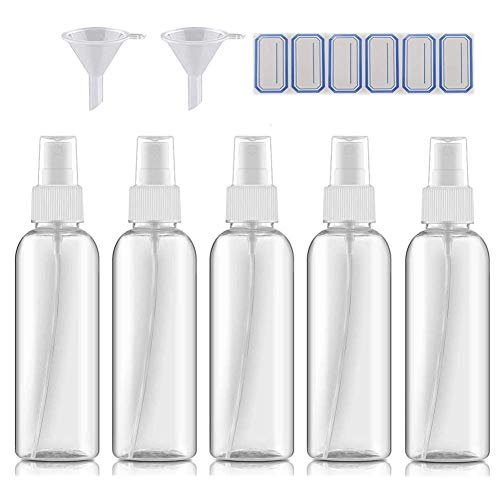 DreiWasser Kleine Sprühflasche für ätherische Öle, Parfüms und Kosmetik, Klare leere Plastikflasche für Reisen, Reinigung, Gartenarbeit, Hautpflege (5 x 100 ml)