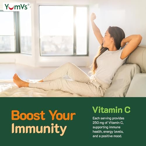 YUM-V'S Vitamin C Gummies für Erwachsene - 250 mg leckere Vitamin C Gummibärchen - Immununterstützung - Orangen-Geschmack - Koscher, Halal, Glutenfrei (100 Stück)