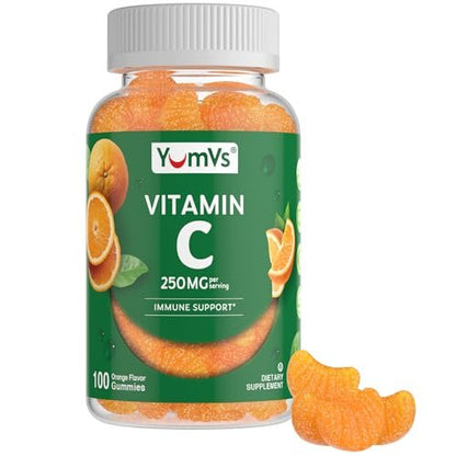 YUM-V'S Vitamin C Gummies für Erwachsene - 250 mg leckere Vitamin C Gummibärchen - Immununterstützung - Orangen-Geschmack - Koscher, Halal, Glutenfrei (100 Stück)