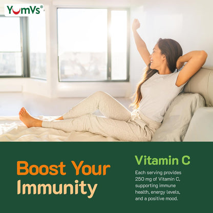 YUM-V'S Vitamin C Gummies für Erwachsene - 250 mg leckere Vitamin C Gummibärchen - Immununterstützung - Orangen-Geschmack - Koscher, Halal, Glutenfrei (100 Stück)