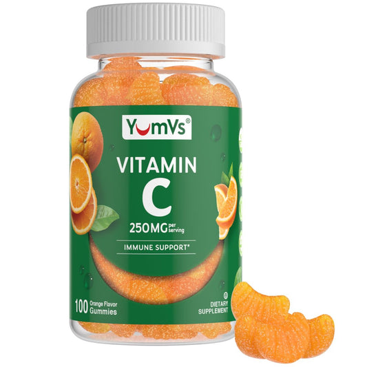 YUM-V'S Vitamin C Gummies für Erwachsene - 250 mg leckere Vitamin C Gummibärchen - Immununterstützung - Orangen-Geschmack - Koscher, Halal, Glutenfrei (100 Stück)