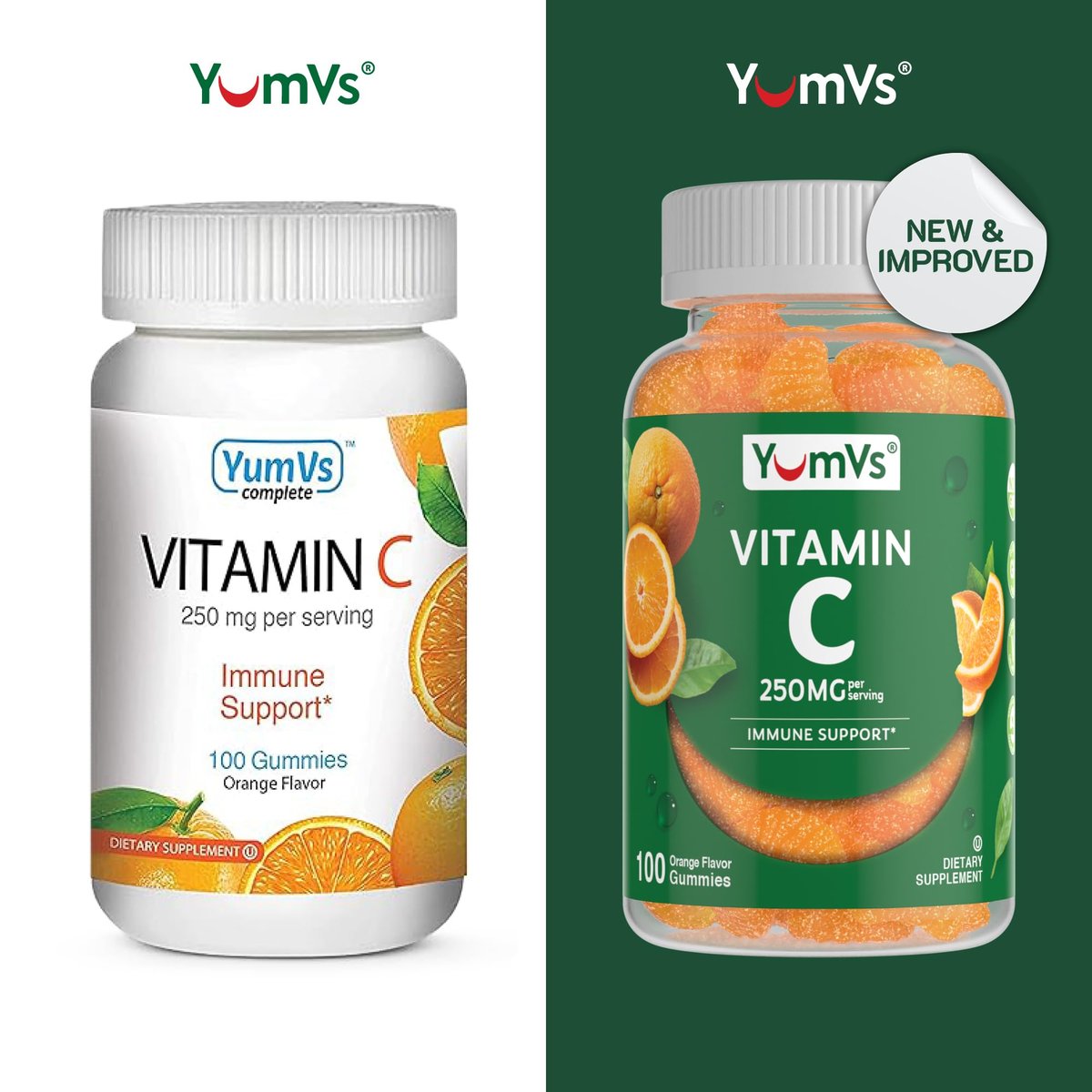 YUM-V'S Vitamin C Gummies für Erwachsene - 250 mg leckere Vitamin C Gummibärchen - Immununterstützung - Orangen-Geschmack - Koscher, Halal, Glutenfrei (100 Stück)