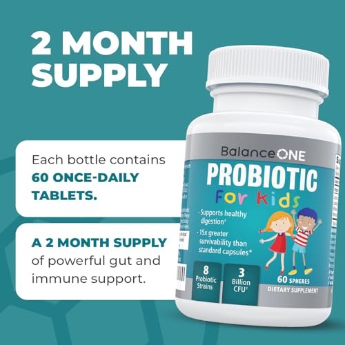 Balance ONE Zeitverzögerte Freisetzung Probiotikum für Kinder – Bis zu 15-fach bessere Überlebensfähigkeit – 3 Milliarden KBE – Unterstützung für Darm & Verdauung – Zuckerfrei, leicht zu schlucken, 2-Monats-Vorrat