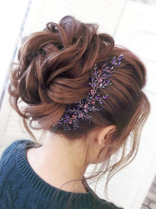Denifery Lila Hochzeitshaarspange – Haarreif mit Silberschmuck und Strass für Bräute