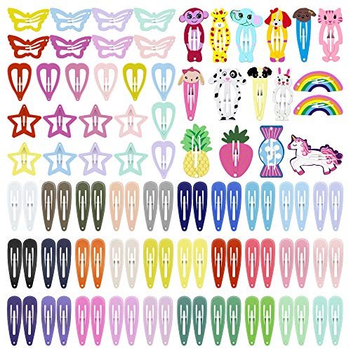 ECADY Haarspangen Bunte Metall-Schnappspangen für Mädchen, Kleinkinder, Kinder - 5 cm, 100 Stück