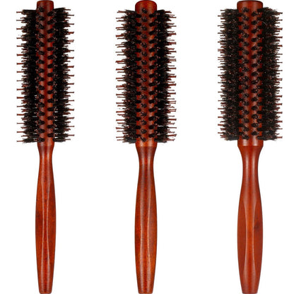 Boao 3-teiliges Rundbürsten-Set aus Wildschweinborsten für Damen und Herren – Haarbürsten zum Föhnen, Stylen und Locken mit Holzgriff (10/12/14 Reihen)