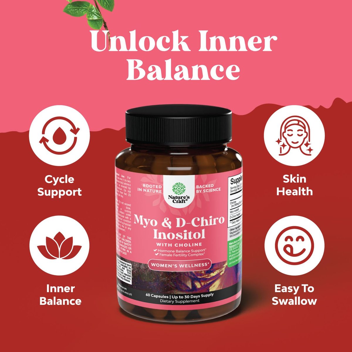 Myo-Inositol & D-Chiro Inositol für Frauen – Hormonbalance, Fruchtbarkeit & Menstruationszyklus – 60 Kapseln
