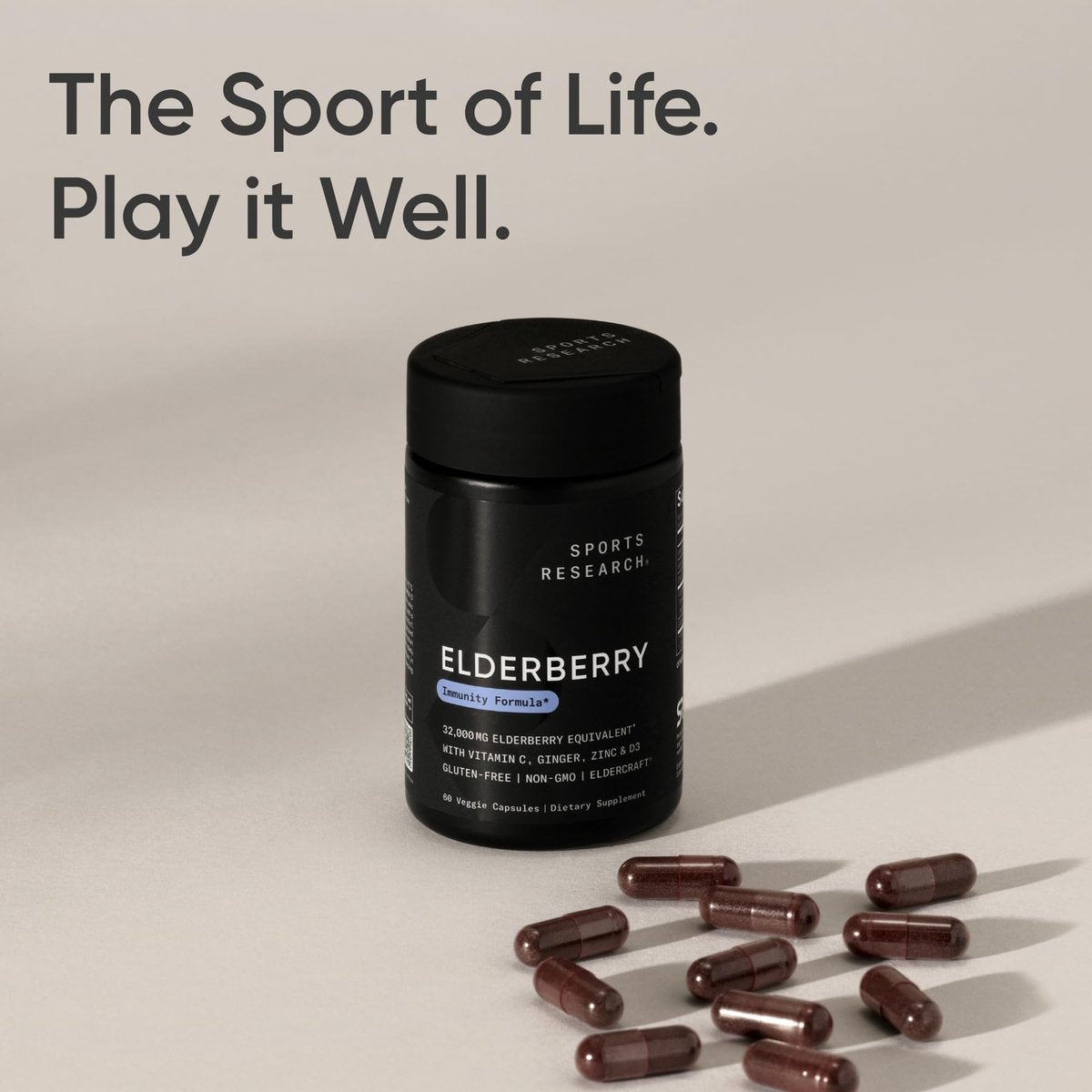 Sports Research® Holunderbeeren Immununterstützung mit Zink, Ingwer, Vitamin C & D3 – Vegan, Nicht-GVO, Glutenfrei – 60 vegane Kapseln