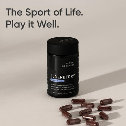 Sports Research® Holunderbeeren Immununterstützung mit Zink, Ingwer, Vitamin C & D3 – Vegan, Nicht-GVO, Glutenfrei – 60 vegane Kapseln