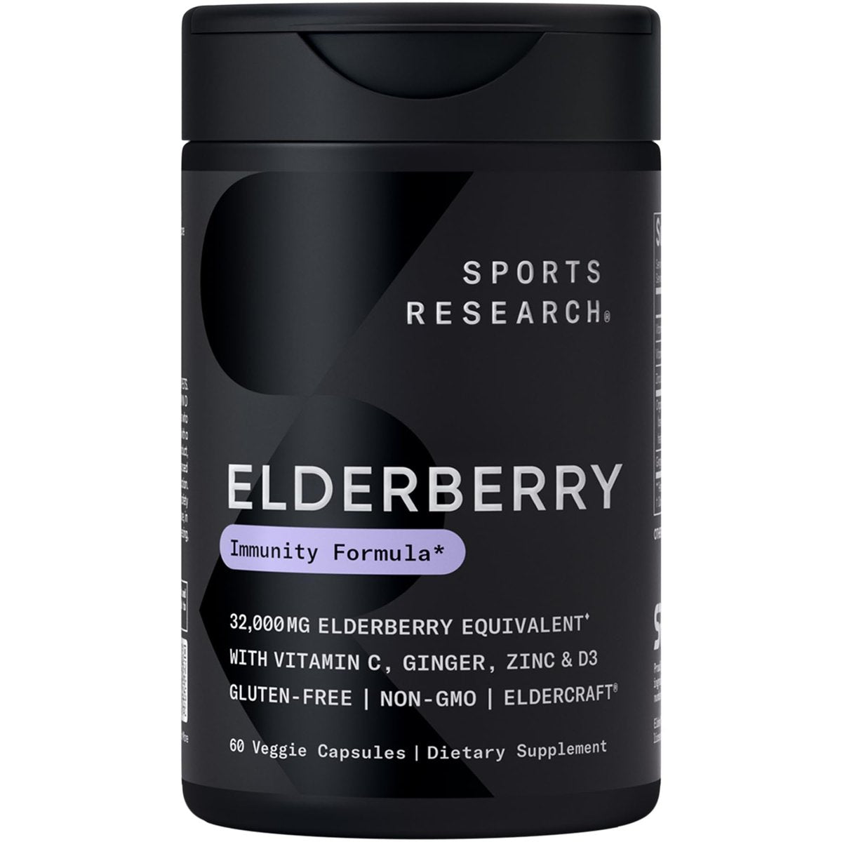 Sports Research® Holunderbeeren Immununterstützung mit Zink, Ingwer, Vitamin C & D3 – Vegan, Nicht-GVO, Glutenfrei – 60 vegane Kapseln