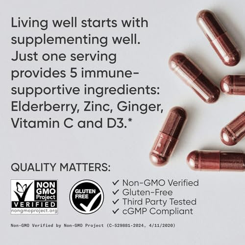 Sports Research® Holunderbeeren Immununterstützung mit Zink, Ingwer, Vitamin C & D3 – Vegan, Nicht-GVO, Glutenfrei – 60 vegane Kapseln