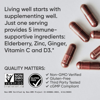 Sports Research® Holunderbeeren Immununterstützung mit Zink, Ingwer, Vitamin C & D3 – Vegan, Nicht-GVO, Glutenfrei – 60 vegane Kapseln