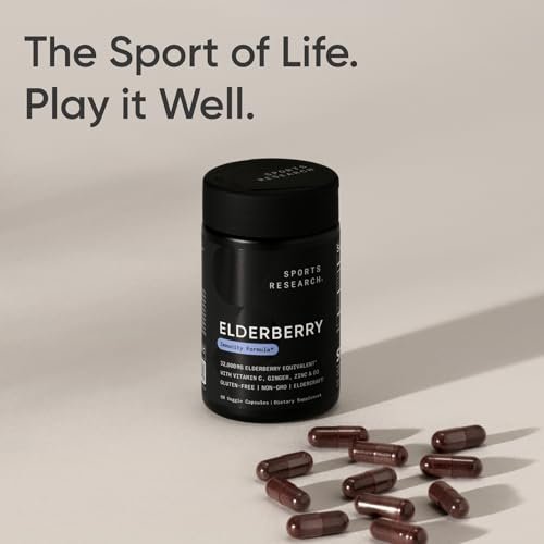 Sports Research® Holunderbeeren Immununterstützung mit Zink, Ingwer, Vitamin C & D3 – Vegan, Nicht-GVO, Glutenfrei – 60 vegane Kapseln