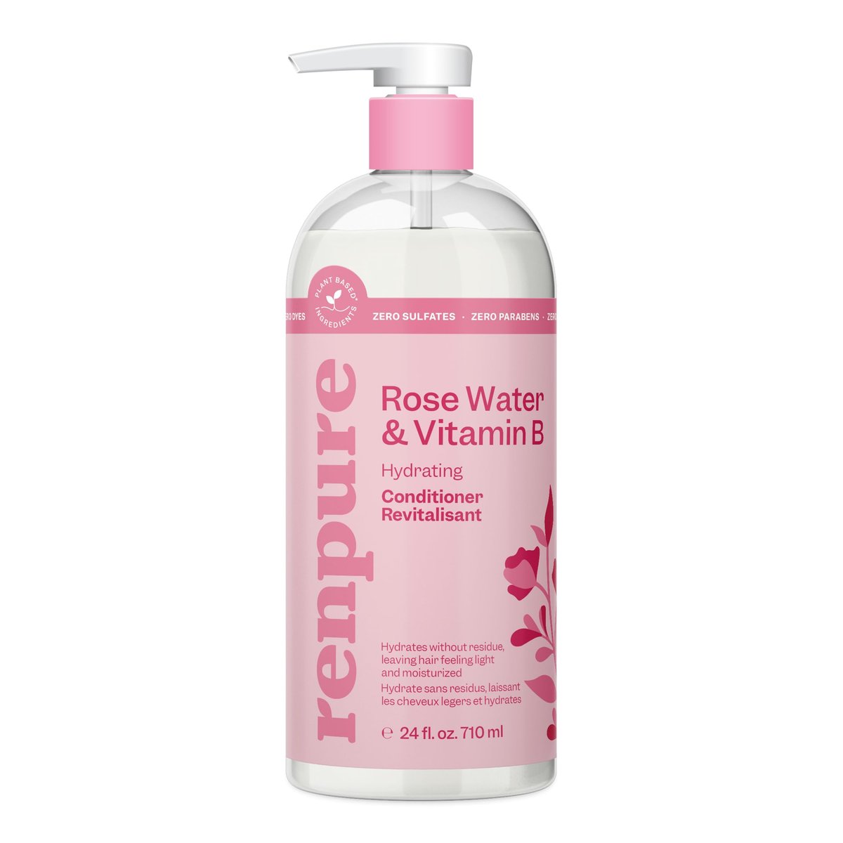 Renpure Rosenwasser Conditioner, 710ml, Pflanzenbasierte Schönheit, Beruhigt die Kopfhaut, Hydratisiert das Haar, Pflegt, Chemikalienfrei, Für Frauen