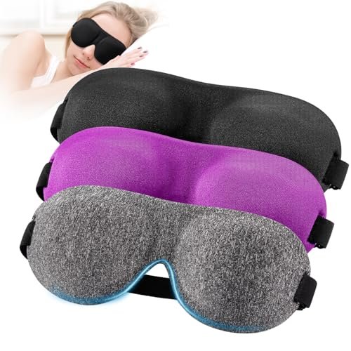 YIVIEW Schlafmaske für Rücken- und Seitenschläfer, 3er-Pack, 100% Lichtblockierung, 3D Augenmaske, Atmungsaktiv, Leicht, Null Druck, Nachtblindflug