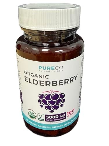 PURE CO Bio Holunder 10:1 Extrakt 500mg pro Kapsel - Veganes Schwarzer Holunder Supplement für Immununterstützung, Allergie- und Nebenhöhlenlinderung - Sambucus Nigra - 30 Kapseln