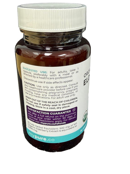 PURE CO Bio Holunder 10:1 Extrakt 500mg pro Kapsel - Veganes Schwarzer Holunder Supplement für Immununterstützung, Allergie- und Nebenhöhlenlinderung - Sambucus Nigra - 30 Kapseln