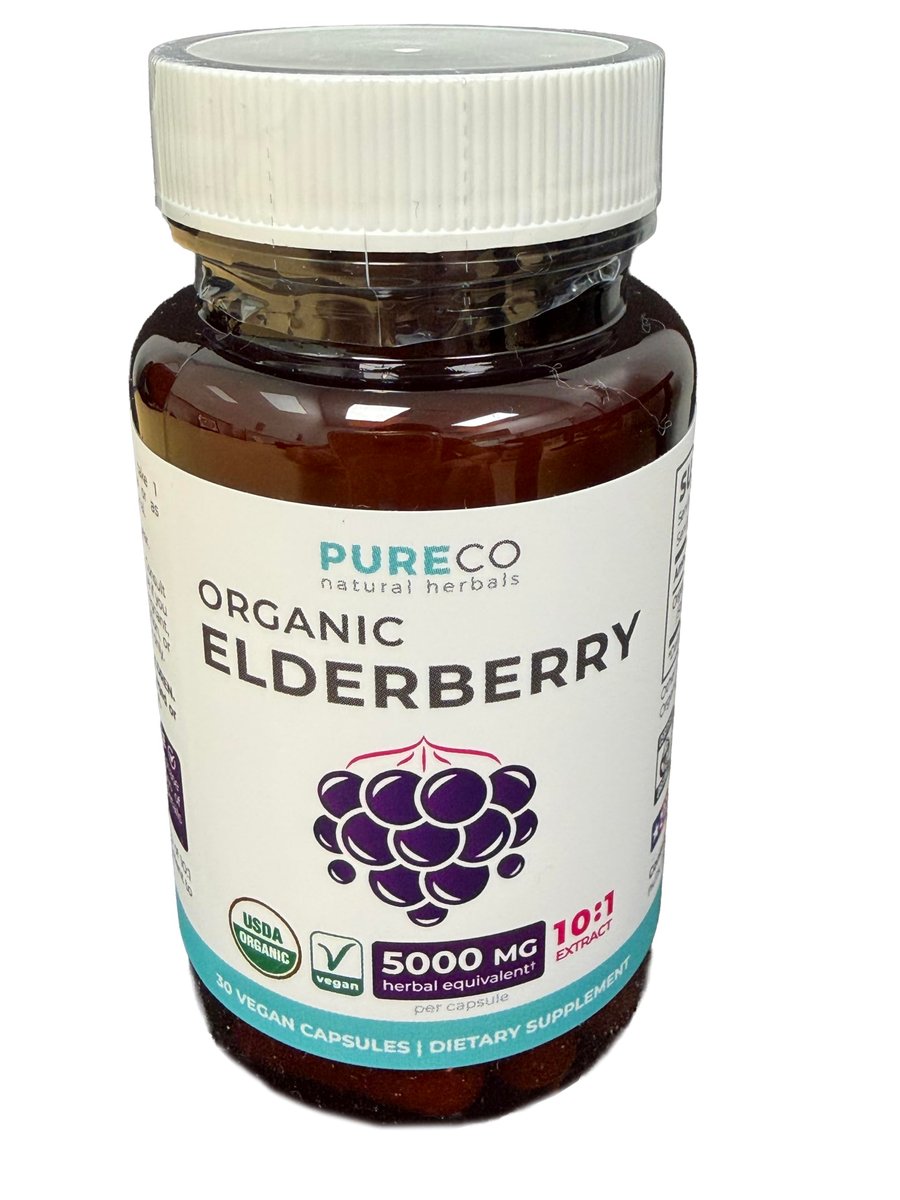 PURE CO Bio Holunder 10:1 Extrakt 500mg pro Kapsel - Veganes Schwarzer Holunder Supplement für Immununterstützung, Allergie- und Nebenhöhlenlinderung - Sambucus Nigra - 30 Kapseln