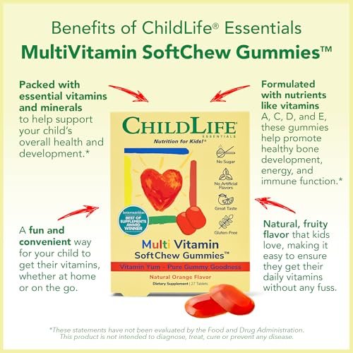 CHILDLIFE ESSENTIALS Multivitamin SoftChew Gummis für Kinder – Zuckerfreie Vitamin-Gummis mit natürlichem Orangen-Geschmack, 27 Stück
