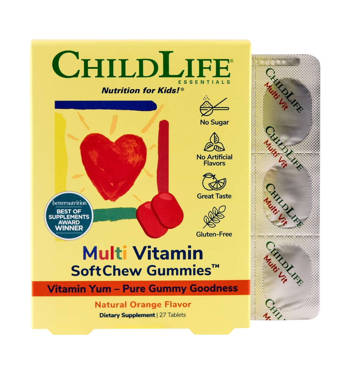 CHILDLIFE ESSENTIALS Multivitamin SoftChew Gummis für Kinder – Zuckerfreie Vitamin-Gummis mit natürlichem Orangen-Geschmack, 27 Stück
