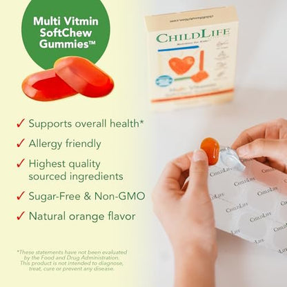 CHILDLIFE ESSENTIALS Multivitamin SoftChew Gummis für Kinder – Zuckerfreie Vitamin-Gummis mit natürlichem Orangen-Geschmack, 27 Stück