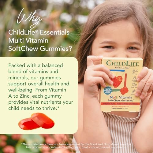 CHILDLIFE ESSENTIALS Multivitamin SoftChew Gummis für Kinder – Zuckerfreie Vitamin-Gummis mit natürlichem Orangen-Geschmack, 27 Stück