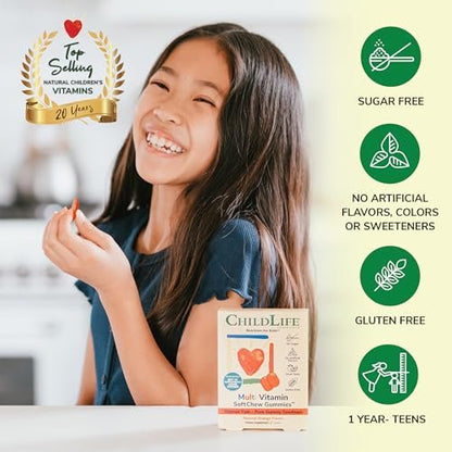 CHILDLIFE ESSENTIALS Multivitamin SoftChew Gummis für Kinder – Zuckerfreie Vitamin-Gummis mit natürlichem Orangen-Geschmack, 27 Stück