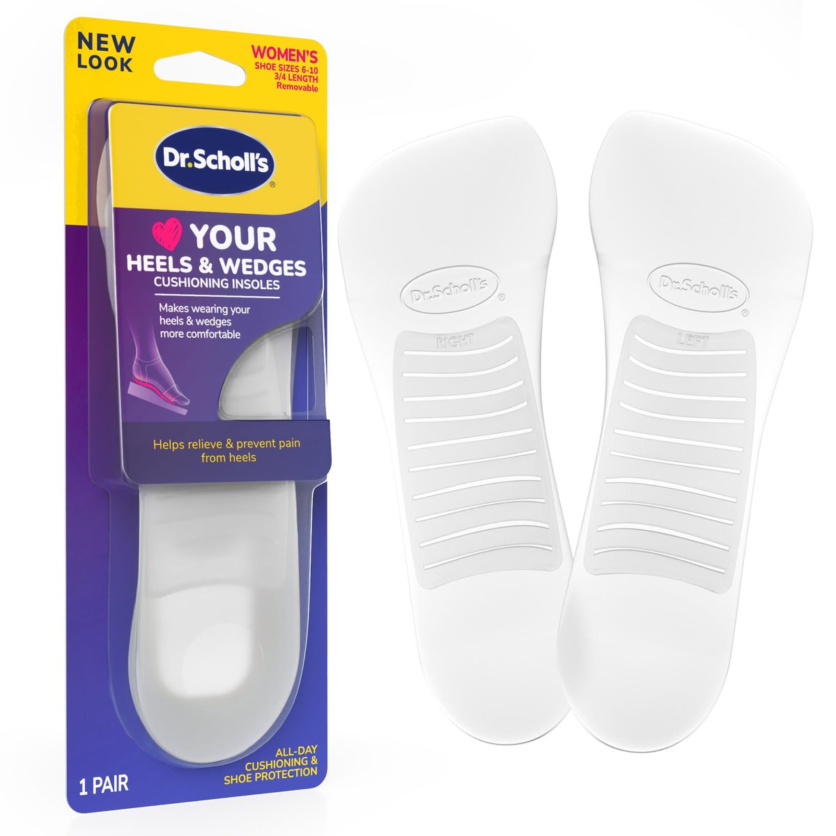 Dr. Scholl's Love Your Heels & Wedges 3/4 Einlegesohlen – Ganztägiger Komfort für High Heels, Stoßdämpfung, Fußgewölbestütze, unsichtbare Einlage, Größe 6-10, 1 Paar