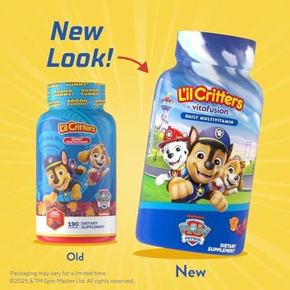 L’il Critters Paw Patrol Gummy Vites – Tägliches Gummivitamin für Kinder mit Vitamin C und D3 zur Immununterstützung, Kirsch-, Orangen- und Blaubeergeschmack, 60 Gummis