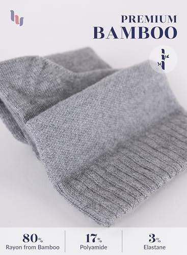 Hugh Ugoli Diabetikersocken für Herren, Lockerer Knöchel Socken aus Rayon, Extra-Weit, Dünn, Nahtlose Zehenpartie und Nicht-Einschnürendes Bündchen, 4 Paar, Hellgrau, Schuhgröße: 11-13