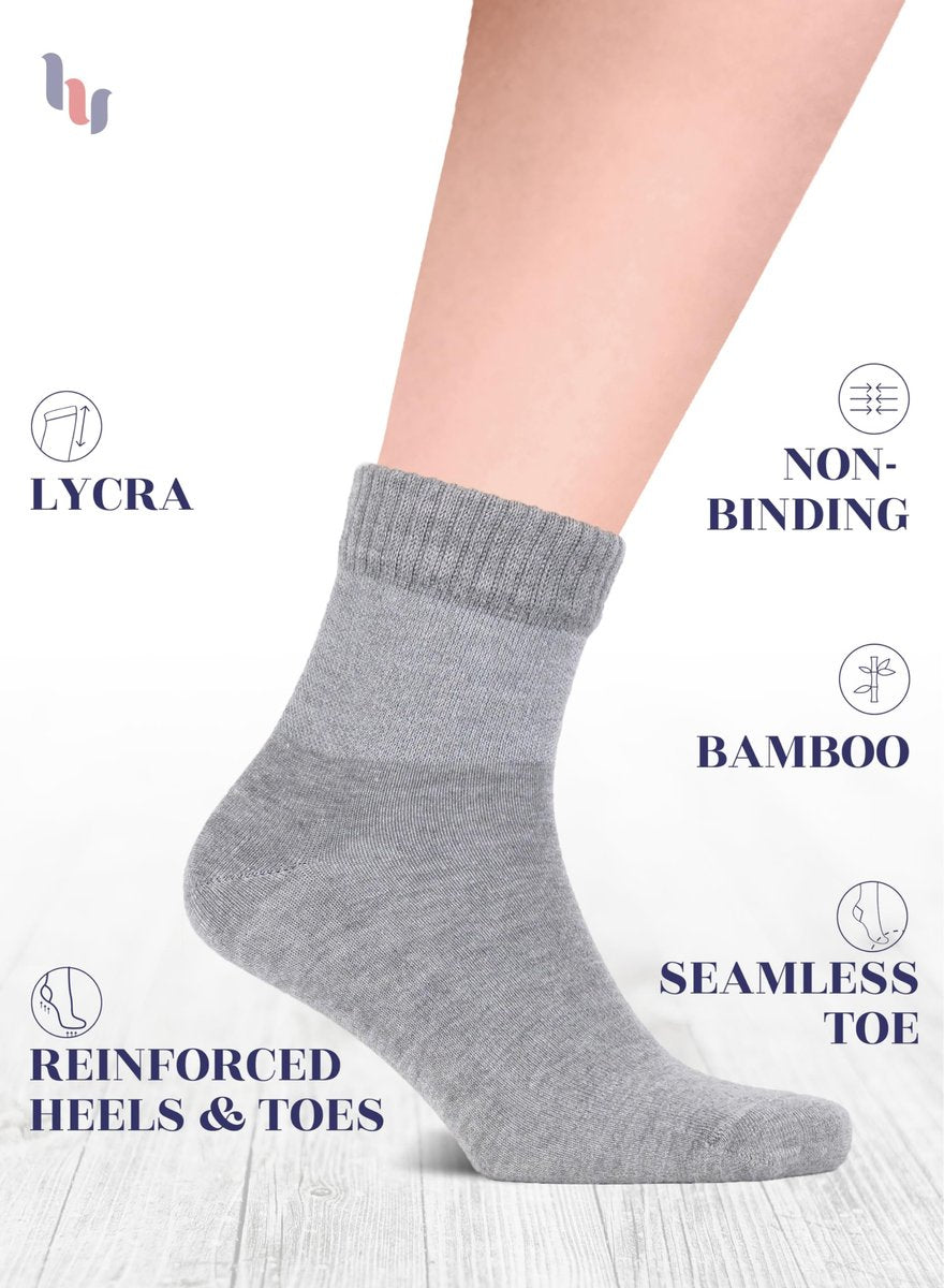 Hugh Ugoli Diabetikersocken für Herren, lockerer Knöchelsocken aus Rayon, extra weit, dünn, nahtlose Zehenpartie und nicht einschnürendes Bündchen, 4 Paare, Hellgrau, Schuhgröße: 8-11