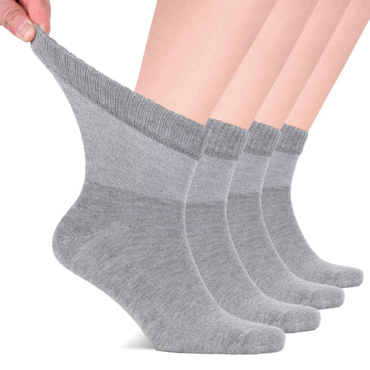 Hugh Ugoli Diabetikersocken für Herren, lockerer Knöchelsocken aus Rayon, extra weit, dünn, nahtlose Zehenpartie und nicht einschnürendes Bündchen, 4 Paare, Hellgrau, Schuhgröße: 8-11