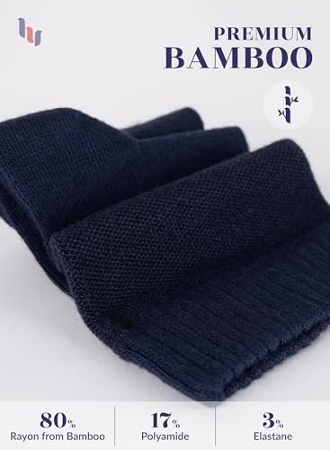 Hugh Ugoli Diabetikersocken für Herren, lockerer Knöchelsocken aus Rayon, extra weit, dünn, nahtlose Zehenpartie und nicht einschnürendes Bündchen, 4 Paar, Marineblau, Schuhgröße: 11-13