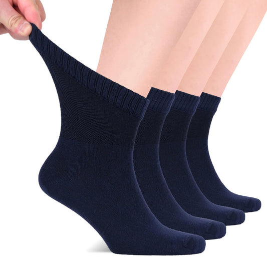 Hugh Ugoli Diabetikersocken für Herren, lockerer Knöchelsocken aus Rayon, extra weit, dünn, nahtlose Zehenpartie und nicht einschnürendes Bündchen, 4 Paar, Marineblau, Schuhgröße: 11-13