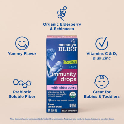 Mommy's Bliss Bio Baby Holunderbeeren-Tropfen, Immununterstützung mit Vitaminen, Präbiotika, Zink & Bio-Echinacea, ab 4 Monaten, 89 ml (36 Portionen)