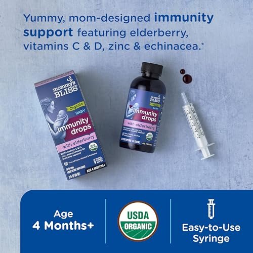 Mommy's Bliss Bio Baby Holunderbeeren-Tropfen, Immununterstützung mit Vitaminen, Präbiotika, Zink & Bio-Echinacea, ab 4 Monaten, 89 ml (36 Portionen)