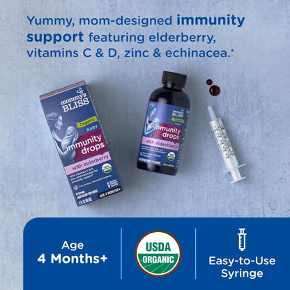 Mommy's Bliss Bio Baby Holunderbeeren-Tropfen, Immununterstützung mit Vitaminen, Präbiotika, Zink & Bio-Echinacea, ab 4 Monaten, 89 ml (36 Portionen)