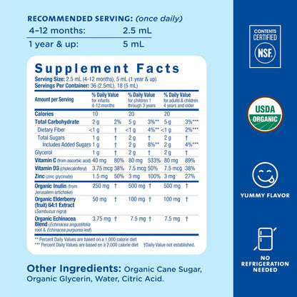 Mommy's Bliss Bio Baby Holunderbeeren-Tropfen, Immununterstützung mit Vitaminen, Präbiotika, Zink & Bio-Echinacea, ab 4 Monaten, 89 ml (36 Portionen)