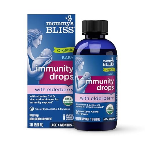 Mommy's Bliss Bio Baby Holunderbeeren-Tropfen, Immununterstützung mit Vitaminen, Präbiotika, Zink & Bio-Echinacea, ab 4 Monaten, 89 ml (36 Portionen)
