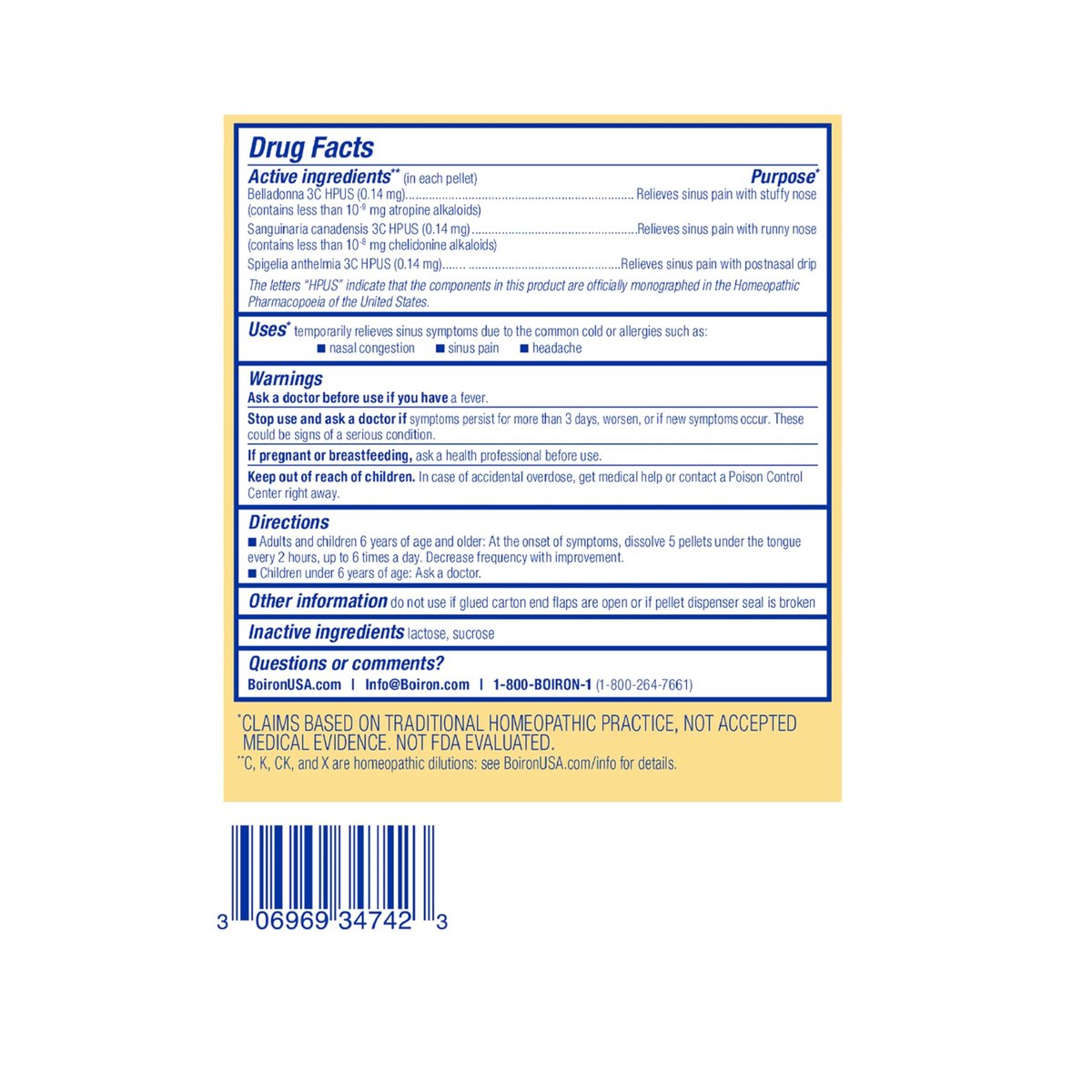 Boiron SinusCalm Pellets für Nasennebenhöhlenschmerz, laufende Nase, Verstopfung, Druckgefühl, Kopfschmerzen – 2 Packungen (160 Pellets)