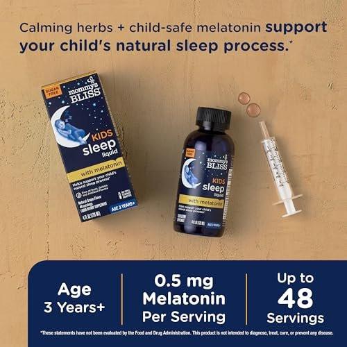 Mommy's Bliss Kids Sleep Liquid mit Melatonin & beruhigenden Kräutern | Melatonin für Kinder ab 3 Jahren | Traubengeschmack | Zuckerfrei | 118 ml (60 Portionen)