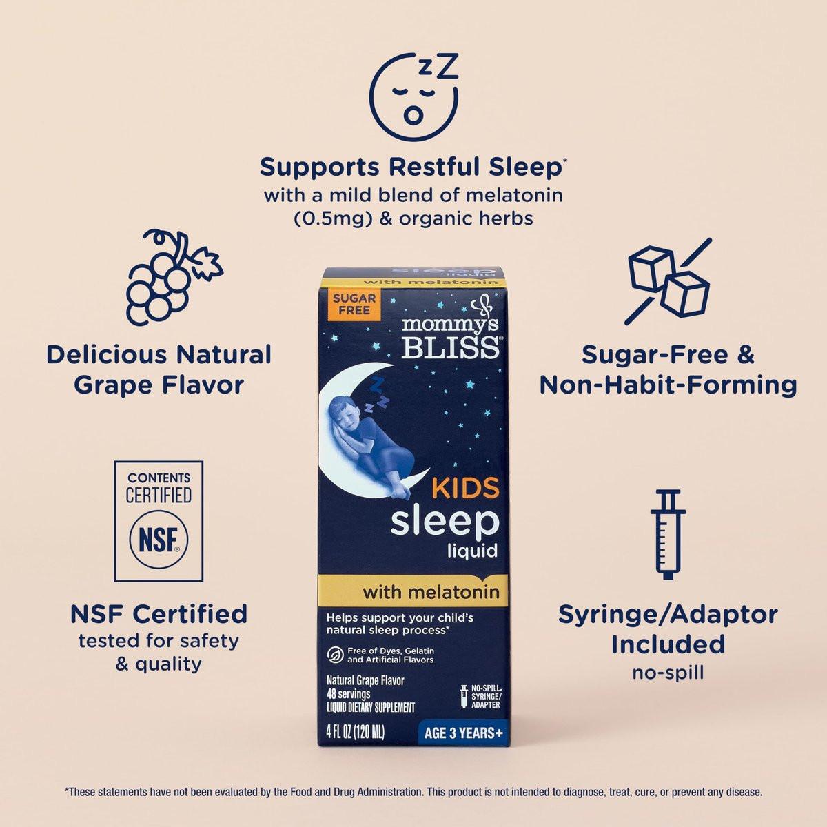 Mommy's Bliss Kids Sleep Liquid mit Melatonin & beruhigenden Kräutern | Melatonin für Kinder ab 3 Jahren | Traubengeschmack | Zuckerfrei | 118 ml (60 Portionen)