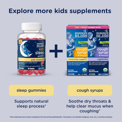 Mommy's Bliss Kids Sleep Liquid mit Melatonin & beruhigenden Kräutern | Melatonin für Kinder ab 3 Jahren | Traubengeschmack | Zuckerfrei | 118 ml (60 Portionen)