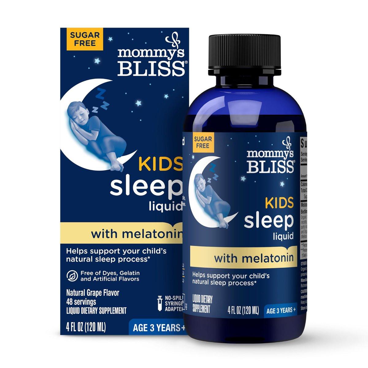 Mommy's Bliss Kids Sleep Liquid mit Melatonin & beruhigenden Kräutern | Melatonin für Kinder ab 3 Jahren | Traubengeschmack | Zuckerfrei | 118 ml (60 Portionen)