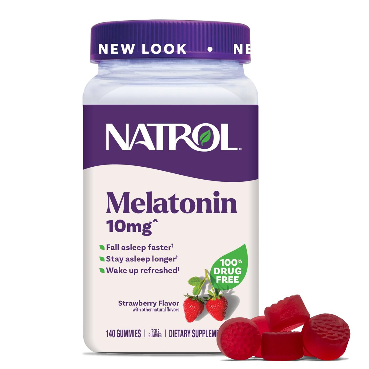 Natrol Melatonin Gummis 10 mg – 140 Erdbeer-Gummis für erholsamen Schlaf bei Erwachsenen