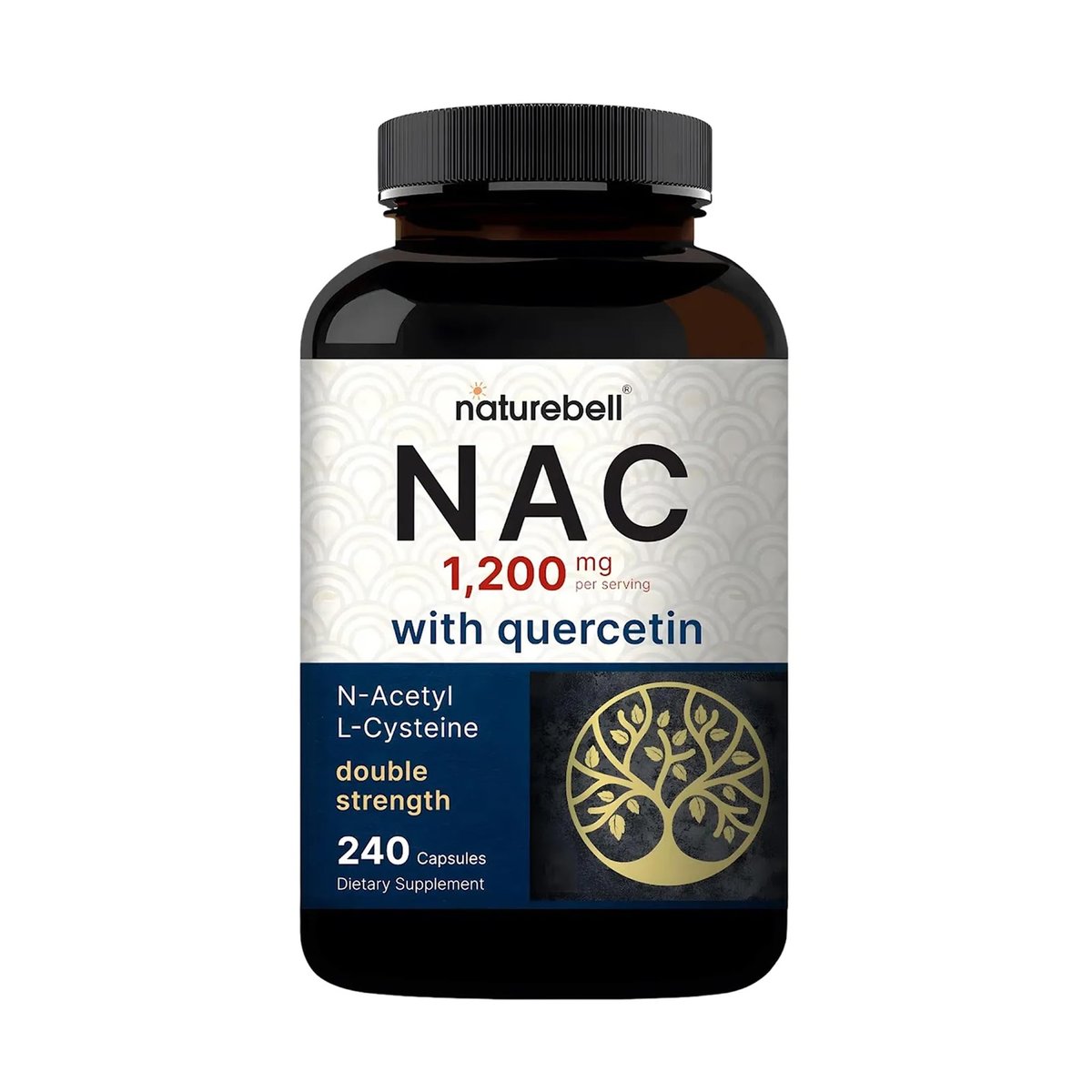NatureBell NAC 1.200 mg mit Quercetin - 240 Kapseln - N-Acetylcystein - Antioxidans für die Zellgesundheit - Unterstützt Leber, Lunge & Immunfunktion* - Drittgeprüft